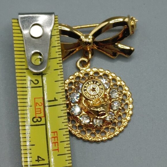 Red Star Roman Numeral Clock Face Clear Rhinestones Necklace Brooch/Pin - Picture 5 of 5